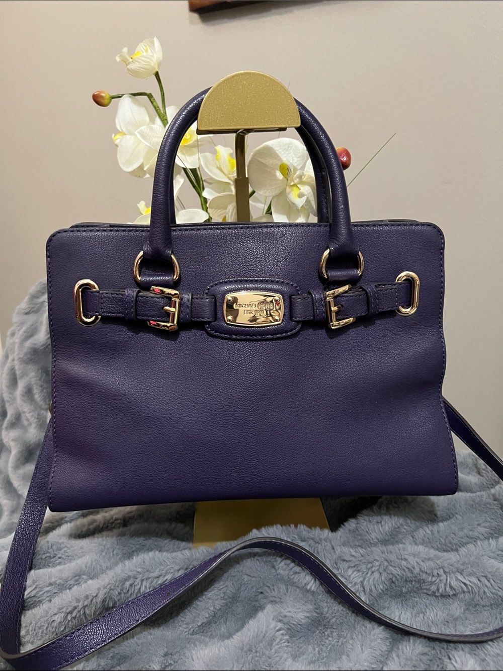 Michael Kors Hamilton East West Purple Leather Satchel Retail $348 EUC
